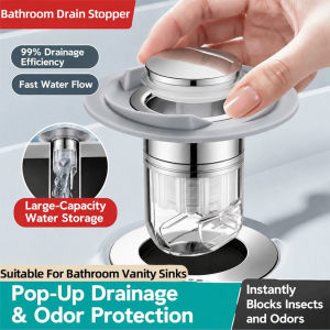 Pop Up Basin Stopper 34-40mm Stainless Steel Anti Odor Sink Drain Filter Hair Catcher for Bathroom