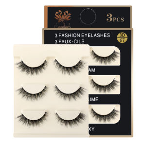 ขนตาปลอม3คู่ขนตาปลอมนุ่มธรรมชาติทำด้วยมือขนมิงค์เทียม