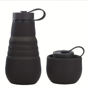 TQS SG Stock 500ml Silicone Bottle with Foldable Design Leak proof Reusable Collapsible Water Bottle for Travel Gym Camping