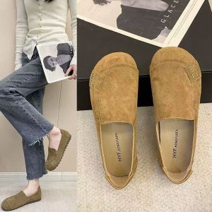 [Free Shipping] Retro Round-Toe Flats New Spring/Autumn Collection WomenS Casual Slip-On Shoes Flat Oxford-Style Loafers