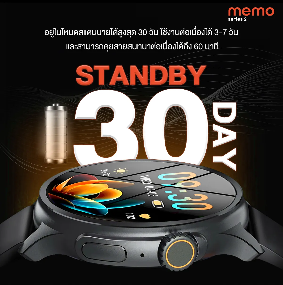 AXON Memo Series 2 Smart Watch จอใหญ่ IPS โทรได้ วัดชีพจร SpO2 รองรับภาษาไทย ประกัน 2 ปี