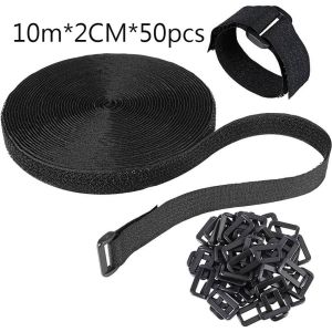 【10Meter】Pengikat Kabel Barang Serbaguna Organizer+50PCS Kait / Hook&Loop Cable Tie/Nylon Fastener Kabel Strap