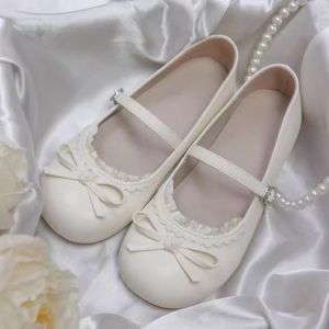 2025 New Vintage White Round-Toe Bowknot Flat Shoes For Women Spring Slip-On Soft Sole Loafers