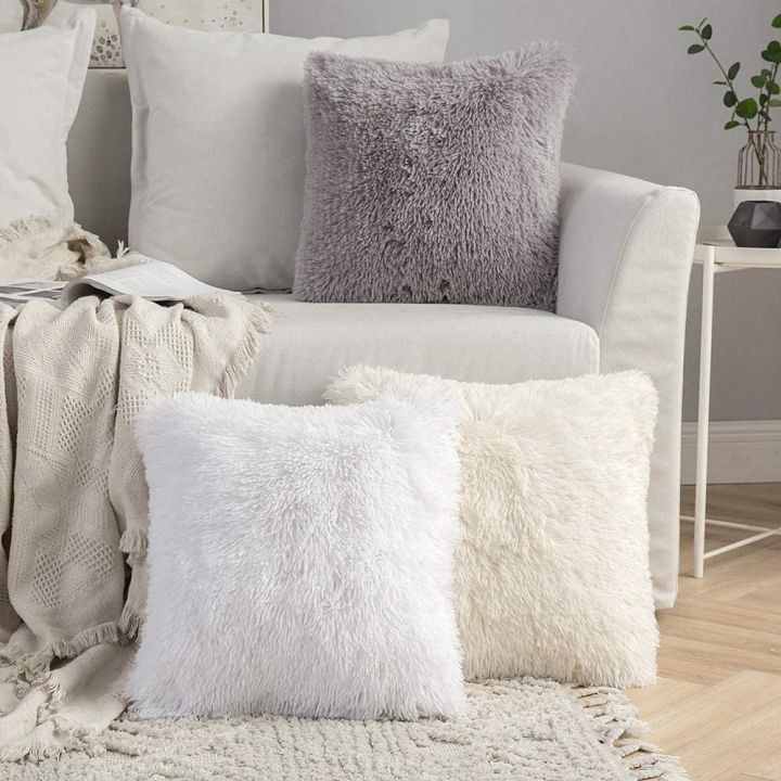 Solid Soft Fluffy Cushion Cover Decorative Sofa Pillow Cover Home Pillowcase White Pink Gray Shaggy Fur Cushion Cover 43x43cm Lazada Singapore