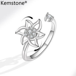 Vòng Cối Xay Gió xoay được kemstone quà tặng trang sức nhẫn hở điều chỉnh được mạ bạc cho nữ