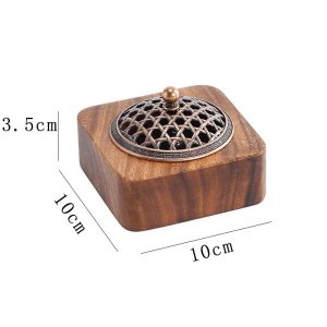 กระถางธูป ที่จุดกำยาน ไม้สัก มีฝาปิด แกะสลักลายไทย ขนาด10cm （พร้อมแผ่นกันไฟ）