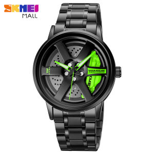 SKMEI นาฬิกาข้อมือสำหรับผู้ชายควอตซ์แฟชั่นสุดสร้างสรรค์หน้าปัดรถยนต์หมุนได้กลวงดีไซน์หน้าปัดรถยนต์ขนาด43มม. สายคล้องตะขอทำจากสเตนเลสกันน้ำสาย1787