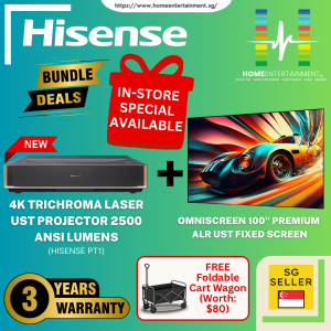Hisense PT1 Ultra Short Throw Laser Projector 2500 ANSI Lumens 4K Trichroma Laser + 100" Premium Fixed Screen Bundle Deal Limited Stock Available