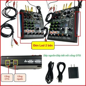 Bàn trộn âm thanh cao cấp AM0699 hiệu ứng Revet-Cổng OTGđèn Ledcổng Mic 48V-Tặng dây rắc kết nối