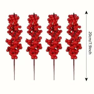 10ชิ้นเบอร์รี่แดงคริสต์มาสกิ่งไม้ปลอมต้นไม้ดอกไม้ประดิษฐ์ฮอลลี่เบอร์รี่เกสรตัวผู้เครื่องประดับสำหรับต้นคริสต์มาสบ้าน