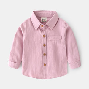 Little Luxe 1-8Y Korean Style Cotton Button-Down Shirt – White Polo for Baby Boys Long Sleeve Casual & Formal Shirt