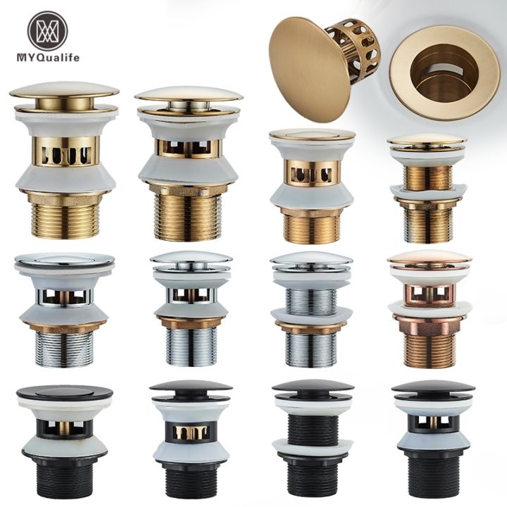 【hot】！ Gold Pop Up Drain Sink Plug Drainer Siphon Waste Stopper Basin