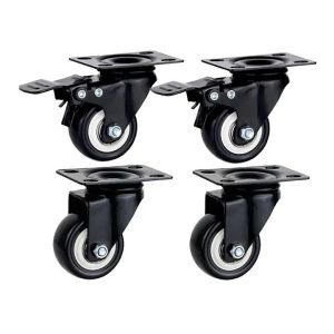 Bộ 4 bánh xe đẩy hàng (2 khóa - 2 không khóa) loại tốt viền đen bằng cao su xoay 360 độ có khóa trống trượt
