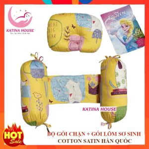 Bộ gối chặn cho trẻ sơ sinh Katina House gòn lông vũ vải Cotton Satin Hàn Quốc siêu đẹp mềm mát