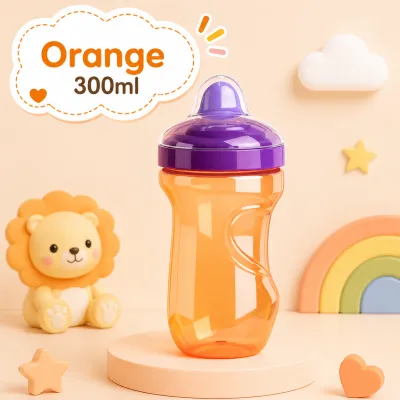 300ml， Baby learning drink cup PP material baby training water cup duckbill cup with scale inverted without leakage soft silicone suction nozzle blue/orange optional