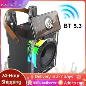 【Outlet】 Wireless Karaoke Speaker with Dual Microphones Stereo Surround Speaker Music Rhythm Light High Power Karaoke Machine for Home Gathering Party