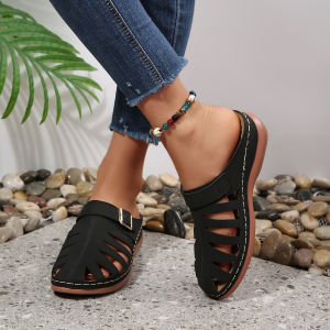 Free Shipping 2026 Summer New Style Open-Toe Hollow-Out Thick-Soled Slippers For Women Fashionable And Breathable Wedge Heel Sandals