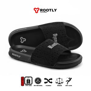 Rootly - Sandal Pria Slide Black Toska Lock Motif