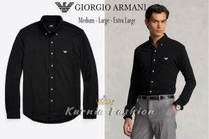 Kemeja Bisnis Giorgio Armani Slim Fit Warna Hitam Lengan Panjang