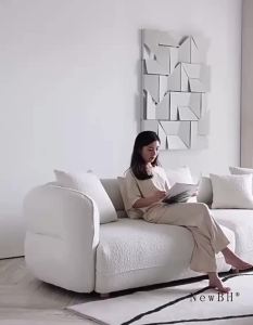 Cream style lamb plush sofa - modern minimalist small living room double seat small sofa