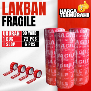 Lakban Fragile 90 Yard Selotip Anti Fragile 81 Meter Lakban Packing Isi 6pc