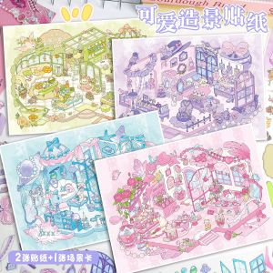 3D Miniature Scenes Sticker Cartoon Cute Stickers Ins Scene Stickers 3D Stereoscopic Stickers Miniature Scene DIY Stickers