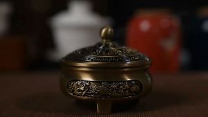 Incense burner 三足雕花铜香炉 盘香炉仿古禅意茶道檀香熏香炉家用室内香薰炉
