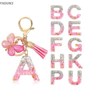 【MPJow】 A-Z Dreamy Sequin Letters Keychain For Women Tassel Butterfly Pendant Initial Keyring Purse Suspension Bags Charms Car Key Chain