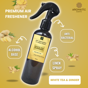 Premium White Tea & Ginger Air Freshener & Linen Spray – Alcohol-Based Disinfectant and Long-Lasting Deodorizer (250ml)