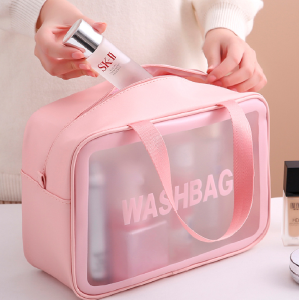( L size ) Waterproof TPU Cosmetic Bag Makeup bag Transparent Storage Bath Bag Hand Printed Portable Wash Bag