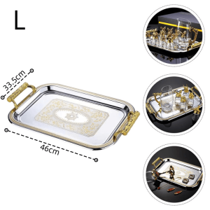 304 Stainless Steel Serving Tray with Handle Food Container Fruits Tray Rectangular Food Tray Coffee Bar Holder Double Handle for Serving Food Storage Kitchen Bar Wedding Use