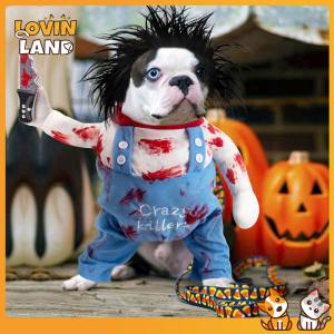 Lovinland Pet Deadly Doll Dog Costume Chucky Dogs Cats Cosplay Funny Costume Halloween Christmas Pet Clothes Party Costumes for Small Medium Dogs Teddy Shih Tzu Bichon