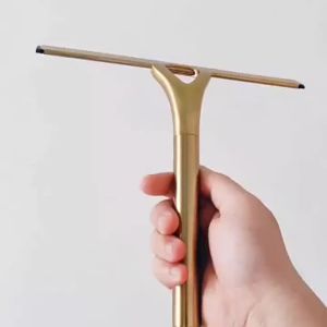 Shower Squeegee for Glass Doors with Adhesive Hook Gold Window Squeegee Rubber Scraper for Bathroom Window Mirror Car Glass Tile Wall