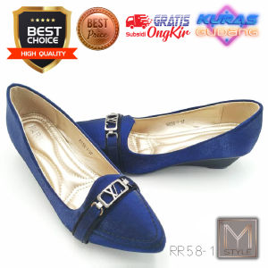 BIG SALE Disc 75% Sepatu wanita Elegan heels Wedges Import RR58-1 Warna [Blue Brown] Promo Cuci gudang / Kuras gudang Model Casual Nyaman di pakai cocok untuk Kerja Kantor dan Hangout Santai juga Acara Resmi dan Kondangan
