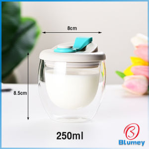 Blumey แก้วกาแฟ ​2 ชั้น ทนร้อน วัสดุแก้วไม่รั่วไหล มีแก้วฝาซิลิโคน Glass cup
