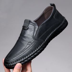 MenS Casual Leather Loafers Spring Versatile Comfortable Work Shoes Soft Sole Slip-On Lazy Shoes