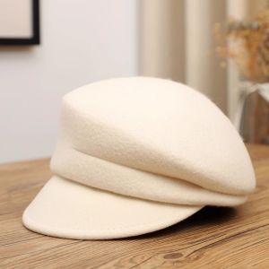 LUMIQLO Sloping Brim Newsboy Cap Breathable Wool Blend Peaked Cap Fashion Solid Color Beret Hat For Women