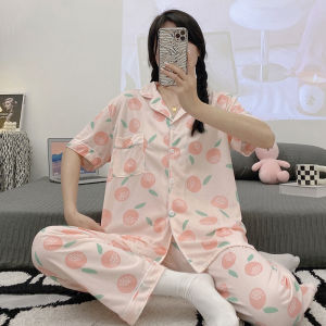 Y&L Fashion #B001 2024 New Arrival Cardigan Polyester Peach Printed Short Sleeve Pajama Home Suit
