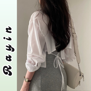 Áo sơ mi nữ basic dài tay chất liệu tơ mềm mại sơ mi croptop buộc dây lưng phong cách nhẹ nhàng thời trang nữ Rayin