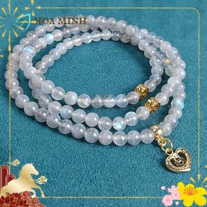 Vòng tay chuỗi 108 hạt đá xà cừ Labradorite Hắc Nguyệt Quang tự nhiên phối charm kim tiền trái tim ổ khóa đính đá | Hoa Minh Gem