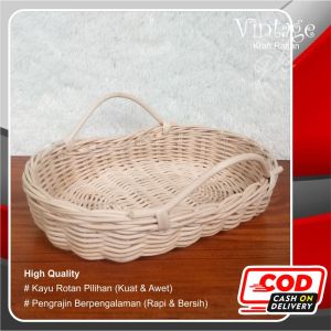 KERANJANG ROTAN OVAL Model Kranjang Hampers Kamlah Uk. 28x18x6 CM Warna NATURAL / Non WARNA
