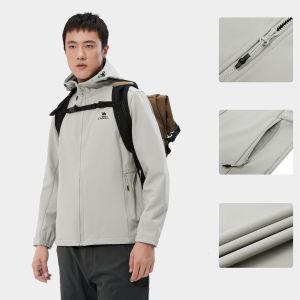 Camel Mens Hiking Jacket Soft Shell jacket Plus Velvet Waterproof Mens Windbreaker