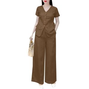 Korean Style Fashion Two-Piece Set: Shirt + Wide-Leg Pants Suit Womens Casual Office Attire L2317