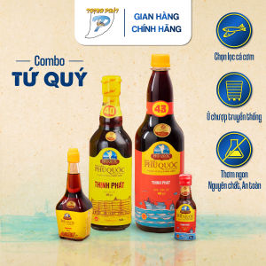 COMBO Tứ Quý nước mắm truyền thống Phú Quốc THỊNH PHÁT- chai 500ml- chai 200ml- chai 50ml- chai 650ml- chai thuỷ tinh