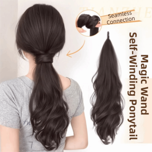 OMQAIO Tổng hợp Tóc nối đuôi ngựa xoăn dài 24 inch Quấn quanh linh hoạt Tóc giả đuôi ngựa gợn sóng Thời trang Tự động lên dây cót Tóc giả đuôi ngựa dành cho phụ nữ
