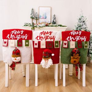 YERZ Santa Claus Snowman Christmas Seat Cover Cartoon Reusable Chair Back Covers Xmas Decorations Colorful Chair Protector Home