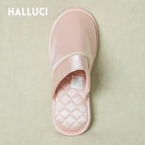 [Free Shipping] Halluci Luxurious Satin Home Slippers Wedding Gift for Men and Women Couples Imitation Silk Four-Season Slippers for Women
