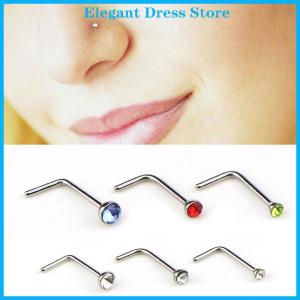 [K&P Elegant]👗👗 60PCS Set Stainless Steel CZ L Shape Nose Ring Body Stud