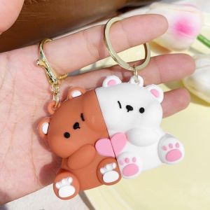 2Pcs Couple Magnetic Cute Bear Pendant Keychain Sweet Backpack Magnet Charms Keychain Car Keyring