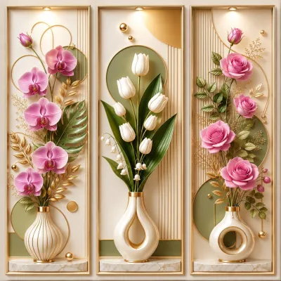PROMO DISKON 50%3 PCS 1 SET HIASAN DINDING ESTETIK 3D GAMBAR BUNGA DAN KAKTUS UKURAN 10X28CM
